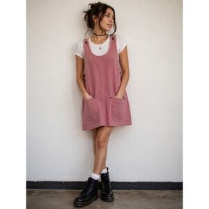 Vintage Pure Energy Red Gingham Pinafore Mini Dress Women's M Jumper Dress